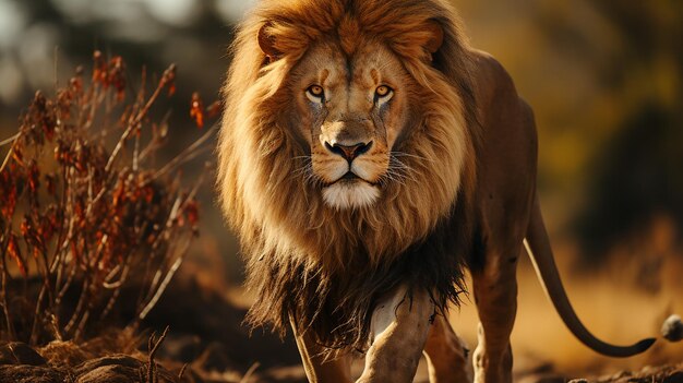 Mighty Lion regardant les lionnes qui sont prêtes pour la chasse dans le Masai Mara au Kenya