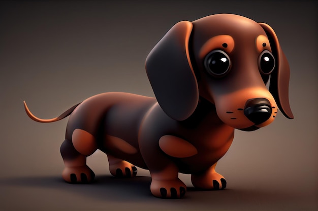 mignon, 3d, dessin animé, chien teckel