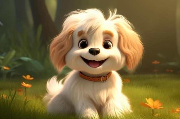 un mignon adorable bébé chiot rendu dans le style d'un dessin animé adapté aux enfants