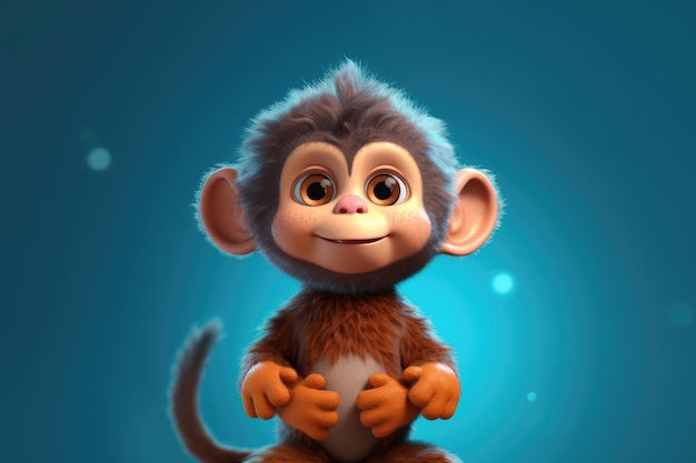 un mignon adorable bébé singe ai génératif rendu dans le style d'un dessin animé adapté aux enfants