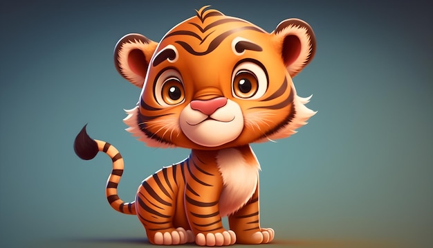 Un mignon adorable bébé tigre rendu dans le style d'animation de dessin animé adapté aux enfants style fantastique ai génératif