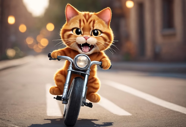 Mignon et adorable petit chat d'animation faisant du vélo Generative AI