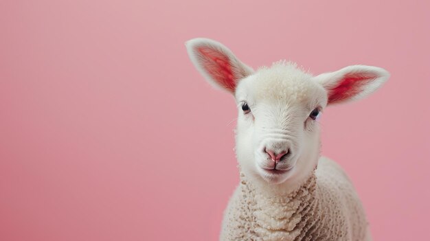 Un mignon agneau sur un fond rose pastel