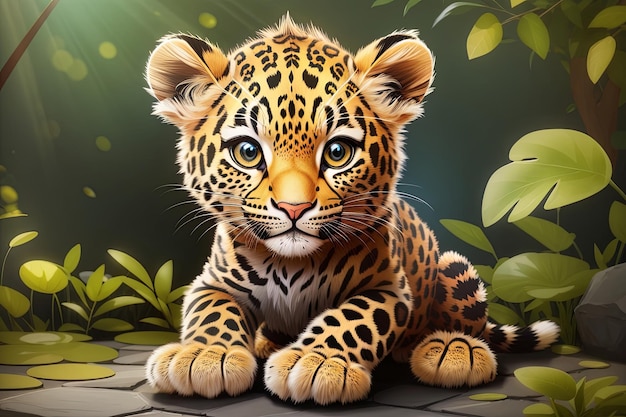 Mignon animal gros bébé léopard 3d coloré et réaliste