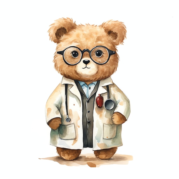 Mignon aquarelle médecin ours illustration ours en peluche clipart