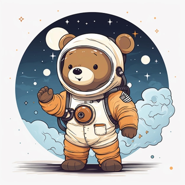 Photo un mignon astronaute ours qui marche et flotte dans l'espace illustration d'icône vectorielle de dessin animé