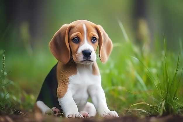 Le mignon Beagle joue à l'extérieur et copie l'espace