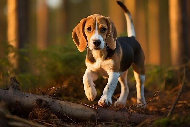 Photo le mignon beagle joue à l'extérieur et copie l'espace