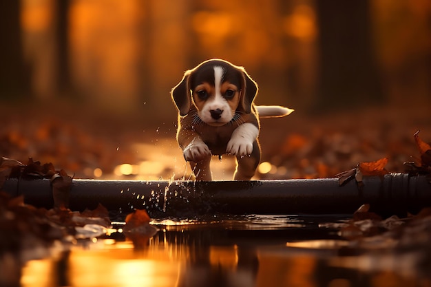 Photo le mignon beagle joue à l'extérieur et copie l'espace