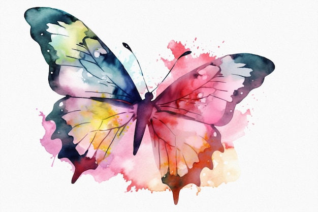 Photo mignon beau papillon couleurs pastel fleurs illustration aquarelle