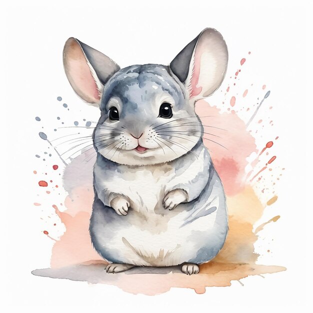 Photo un mignon bébé chinchilla à l'aquarelle.