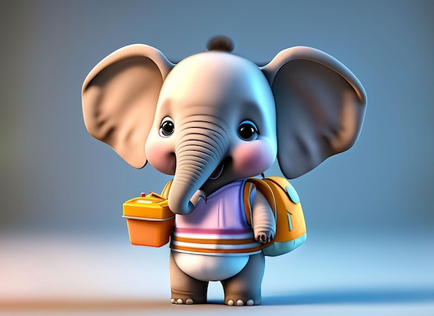 Un mignon bébé éléphant avec boîte à lunch