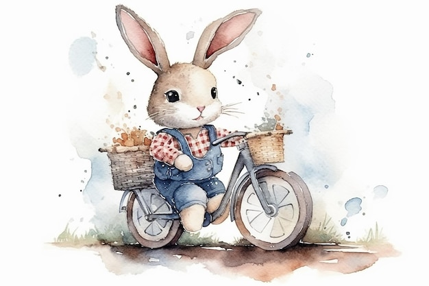 Mignon bébé lapin kawaii à vélo