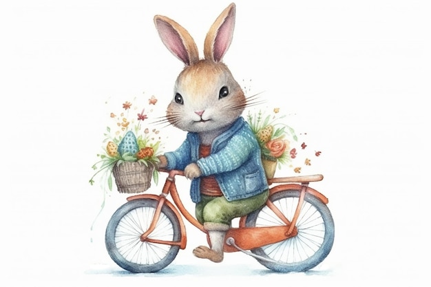 Mignon bébé lapin kawaii à vélo