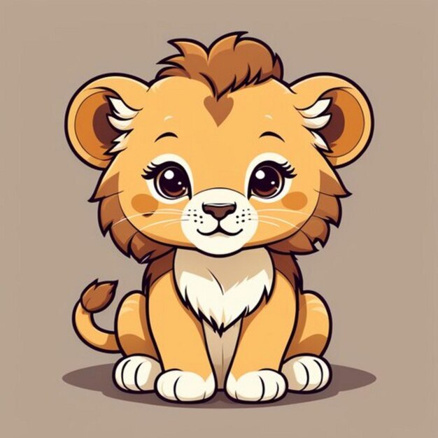 Photo un mignon bébé lion de dessin animé dans le style kawaii