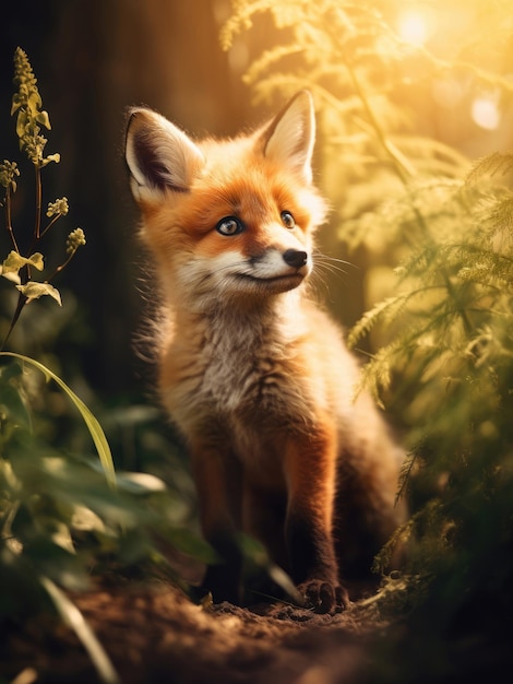 Un mignon bébé renard dans la forêt d'été