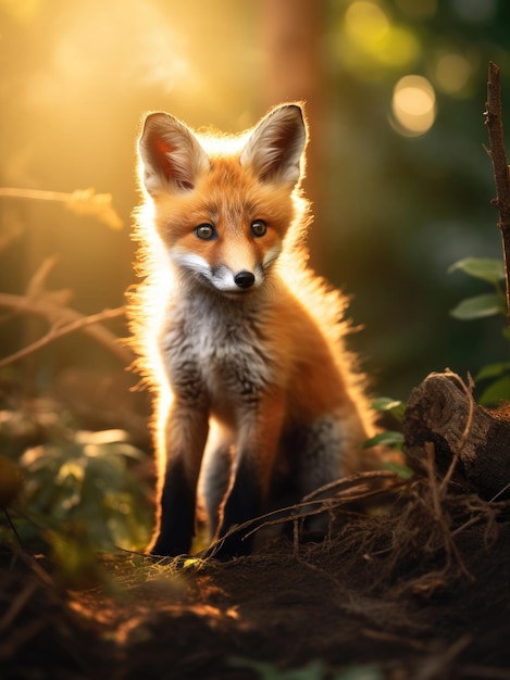 Un mignon bébé renard dans la forêt d'été