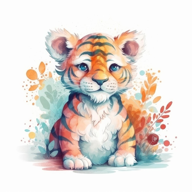 Mignon bébé tigre aquarelle Illustration AI GenerativexD