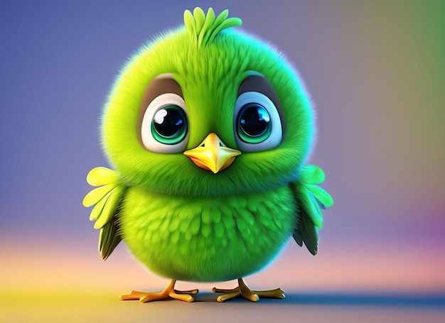 Photo mignon, bébé, vert, oiseau, 3d