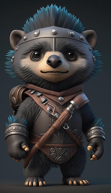 Photo mignon binturong animal warrior modèle de jeu 3d ai générative