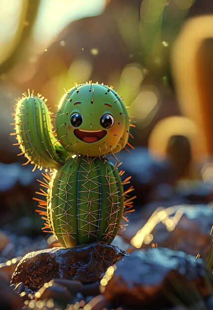 Un mignon cactus souriant dans le désert