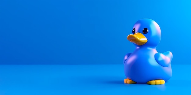 Mignon canard jouet bleu figure isolé sur fond bleu pastel Copier l'espace