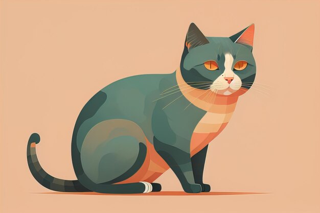 Un mignon chat assis sur le sol Illustration vectorielle dans le style rétro ai génératif