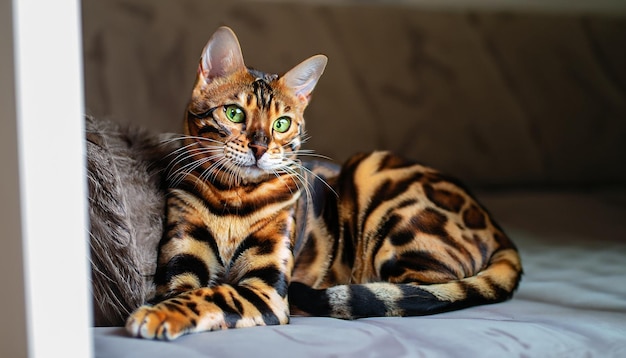 mignon chat bengal assis