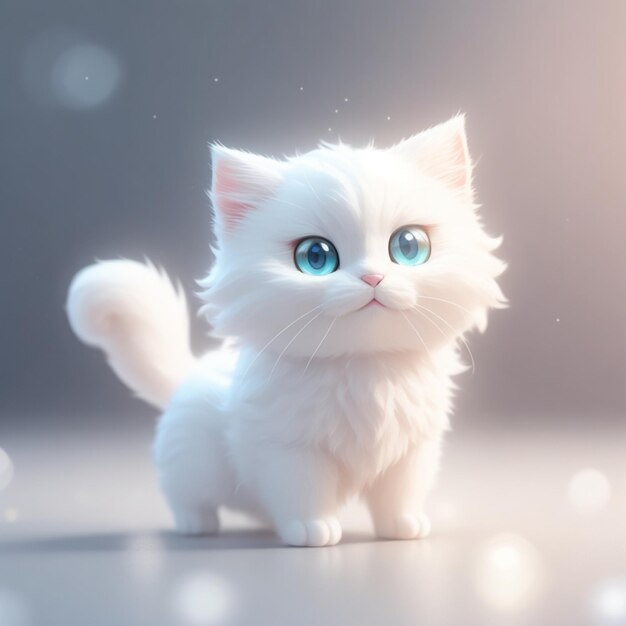 un mignon chat blanc de dessin animé 3D