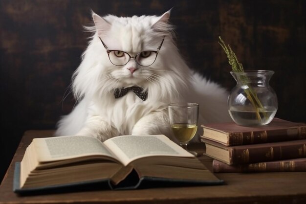 Un mignon chat britannique à poil court porte des lunettes et a l'air fatigué AI générative