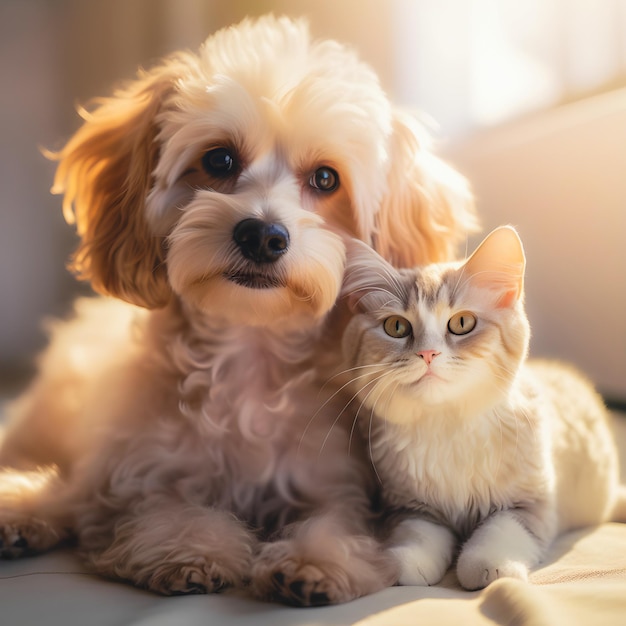 Mignon chat et chien amis ensemble générative ai