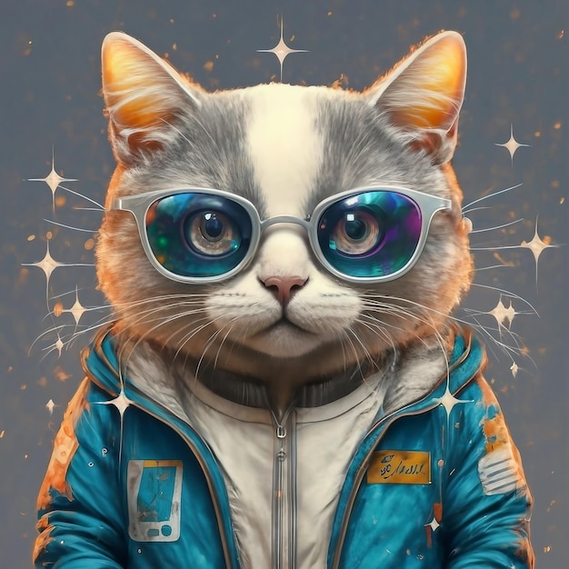 Photo un mignon chat coloré délicat regardant la caméra et portant un hoodie et des lunettes avec fond