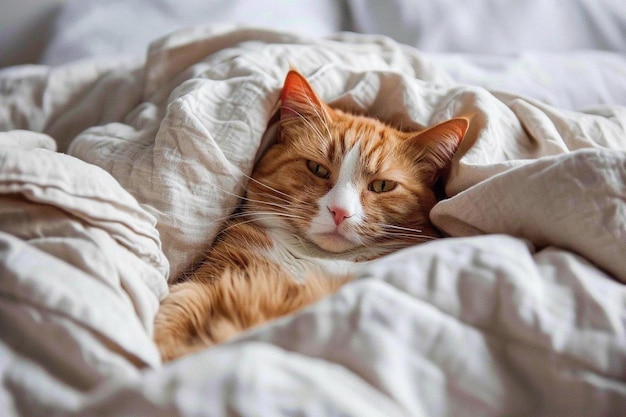 Un mignon chat couché dans le lit