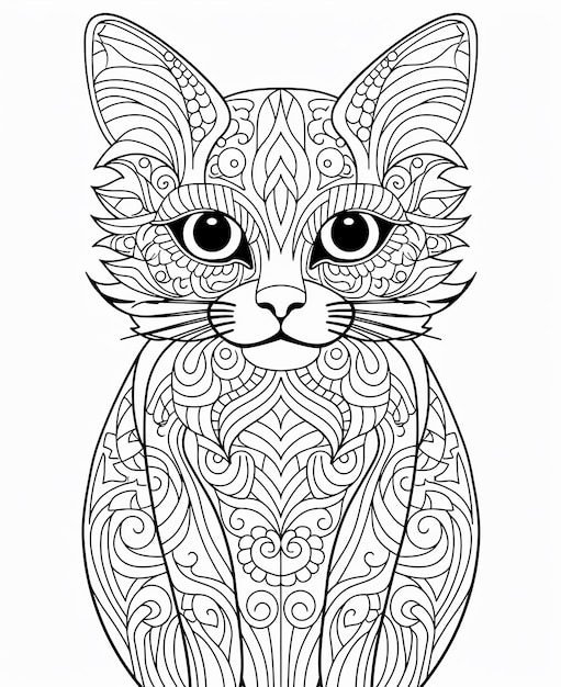 Photo un mignon chat dans le style de gifs d'animation hallyu style de coloriage lignes de livre noir et blanc