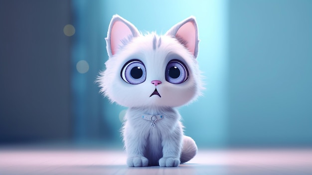 Un mignon chat de dessin animé en 3D avec de grands yeux créé avec une IA générative