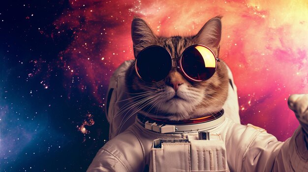 un mignon chat de l'espace vêtu d'un costume d'astronaute avec un fond d'étoile de galaxie Ai Generative