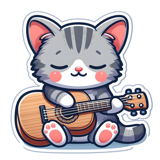 Un mignon chat jouant de la guitare isolé sur un fond blanc