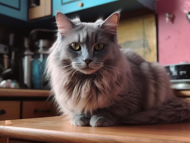 Un mignon chat maine coon gris se repose générative ai