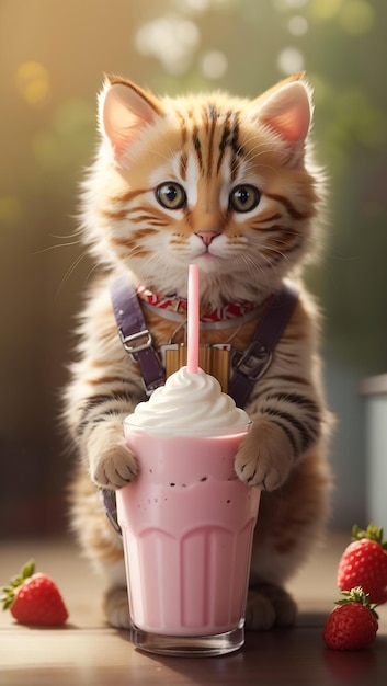 Un mignon chat avec un milk-shake