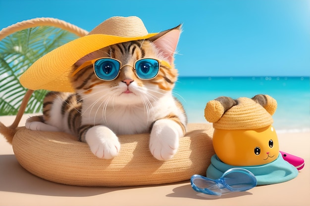 Un mignon chat en mode vacances