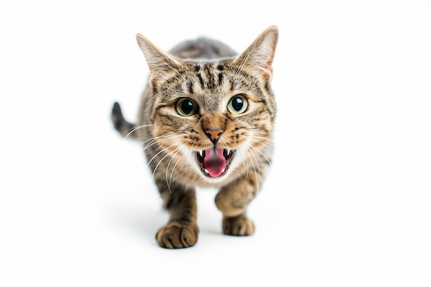 Un mignon chat ouvre sa bouche