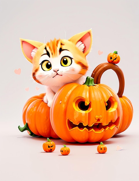 Un mignon chat posé sur une citrouille illustration d'Halloween Générer par