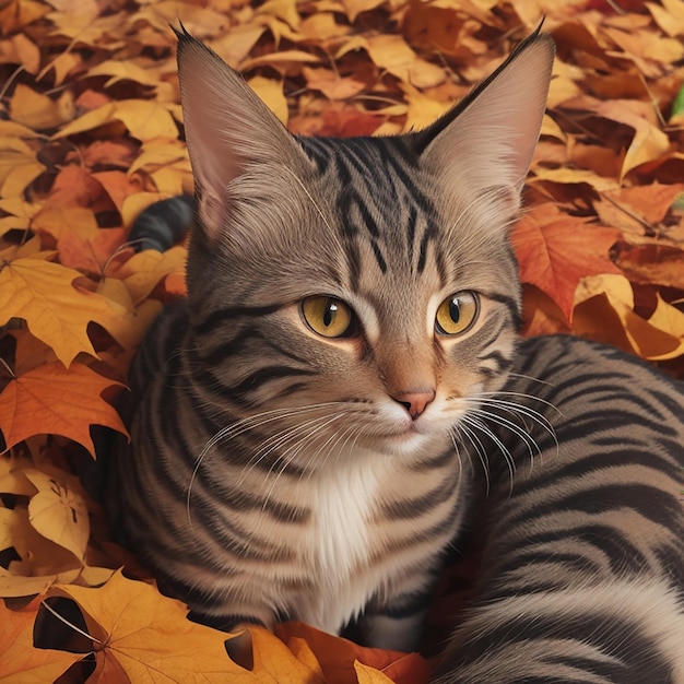 Un mignon chat regardant la caméra un jour d'automne généré par l'IA