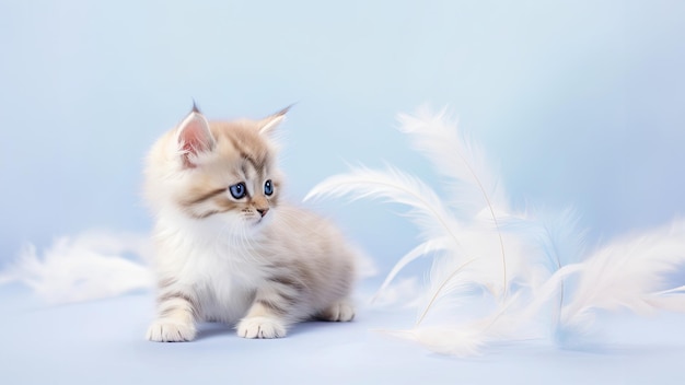 Photo un mignon chaton qui joue avec des plumes.