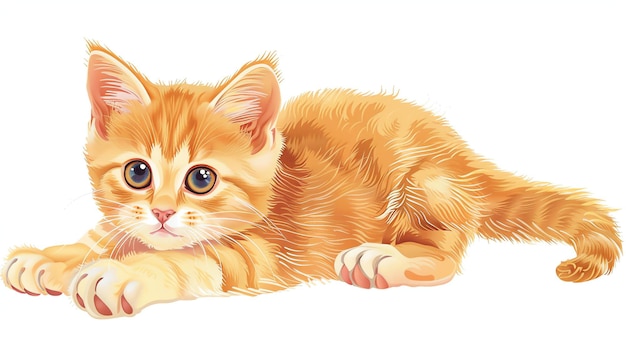 Photo un mignon chaton rouge est allongé et regarde vers le haut avec de grands yeux verts il a une fourrure orange moelleuse et un nez rose