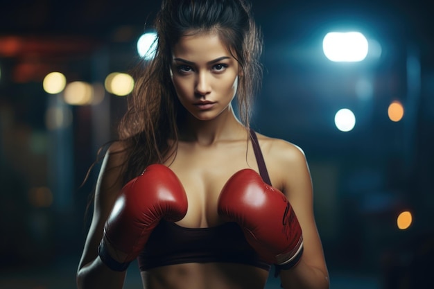 mignon, chaud, sport, femme, athlète, boxe, pose