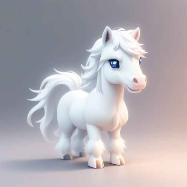 un mignon cheval blanc de dessin animé en 3D