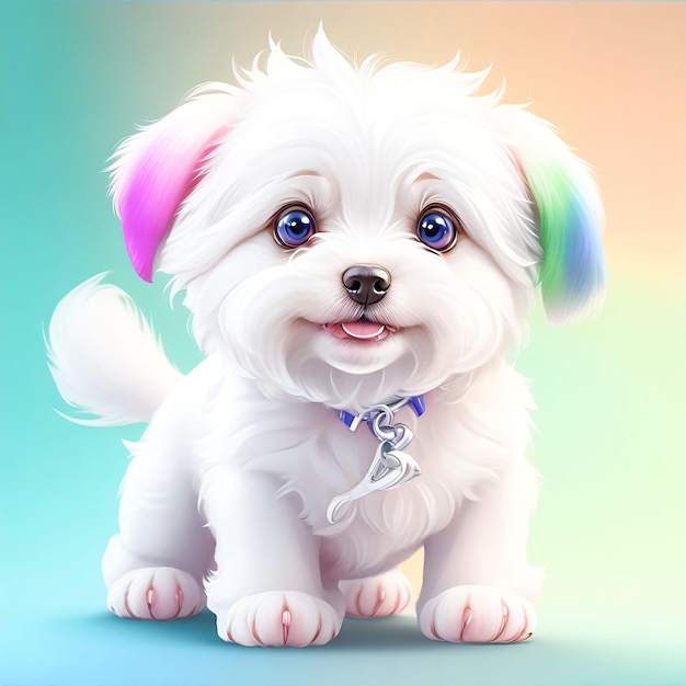 Mignon Chibi White Dog Caractère Generative AI