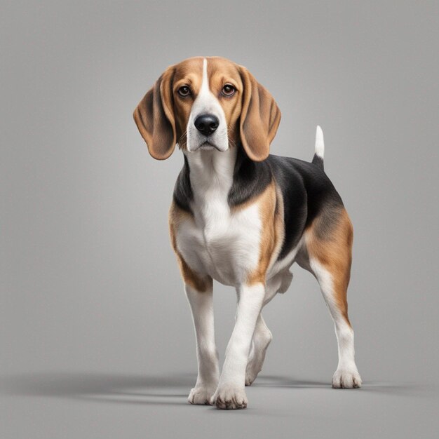 Un mignon chien beagle avec un fond gris propre