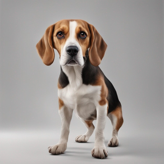 Un mignon chien beagle avec un fond gris propre